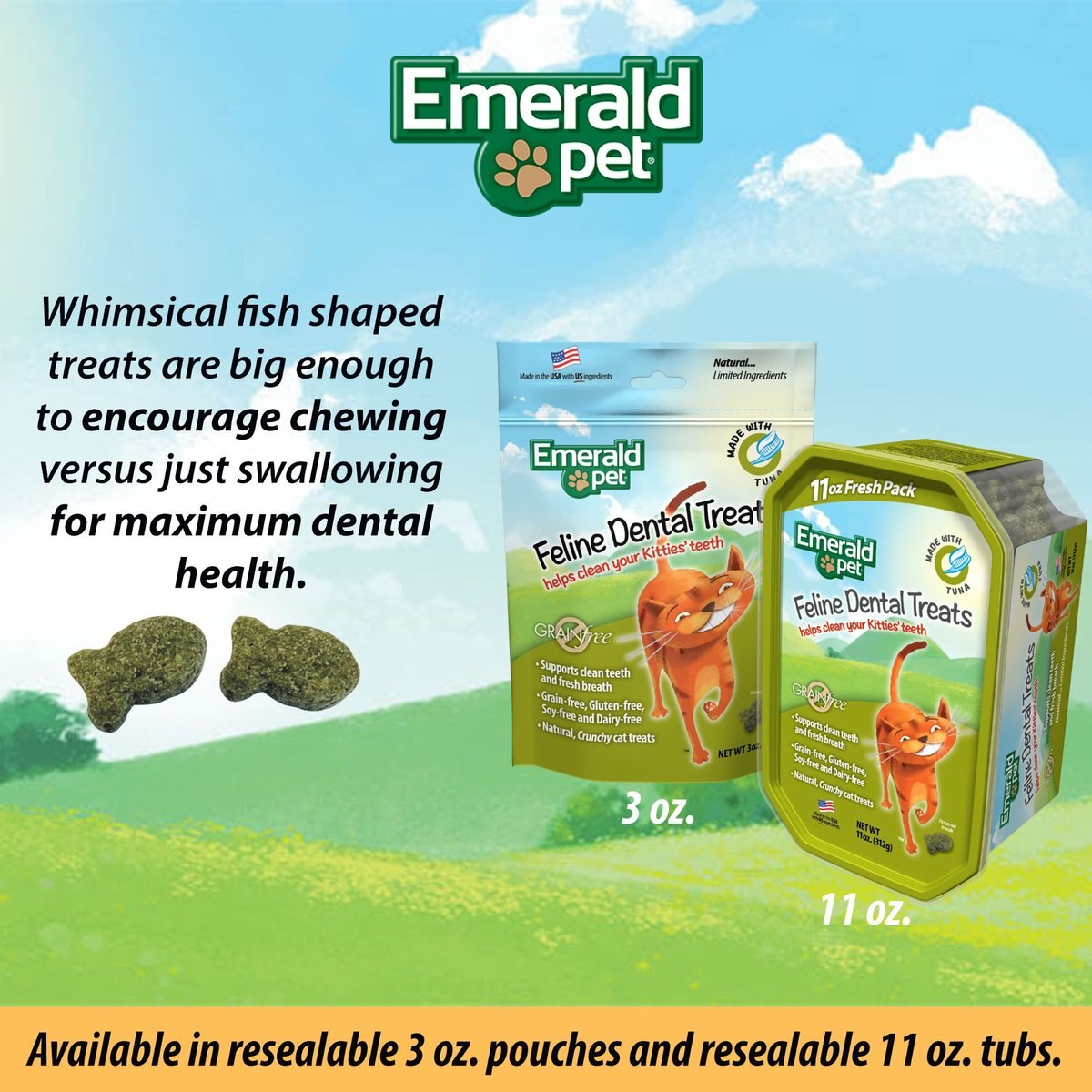 Emerald Pet Feline Dental Tuna Grain-Free Cat Treats