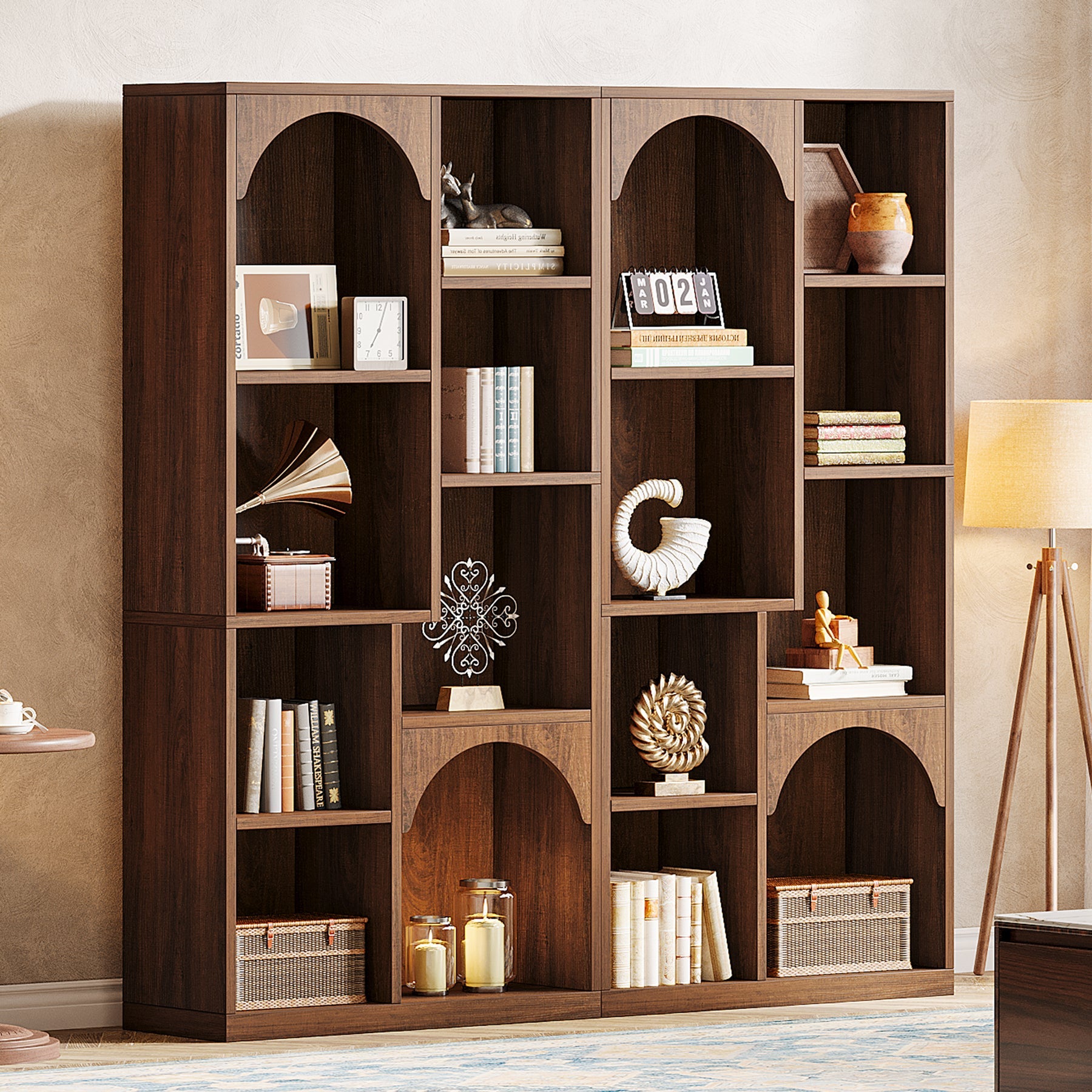 70 Bookshelf, 7-Tier Farmhouse Bookcase Arched Etagere