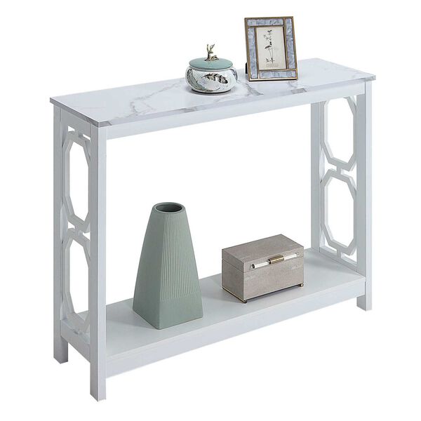 Omega White Faux Marble Console Table with Shelf