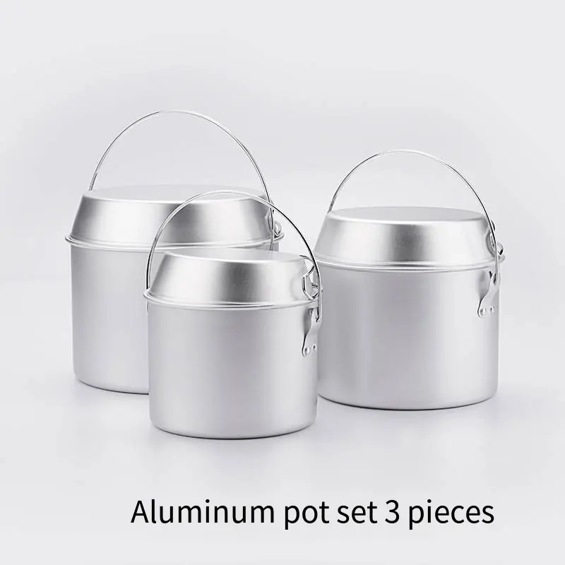 Outdoor Camping Picnic Portable Aluminum Pot Cover Durable Lightweight Folding Camping Pot Set