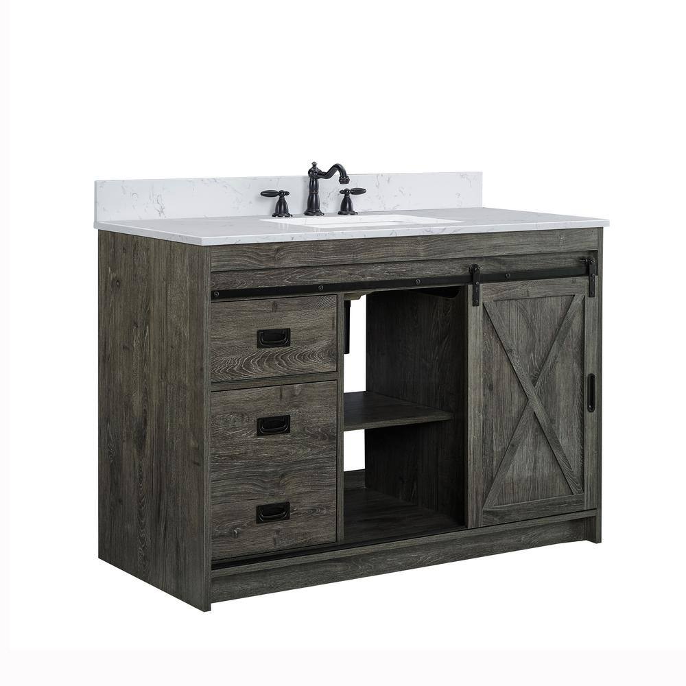 SUDIO Rafter 48 in. W x 22 in. D Bath Vanity in Charcoal Gray with Engineered Stone Vanity Top in Carrara White with Basin Rafter-48CG