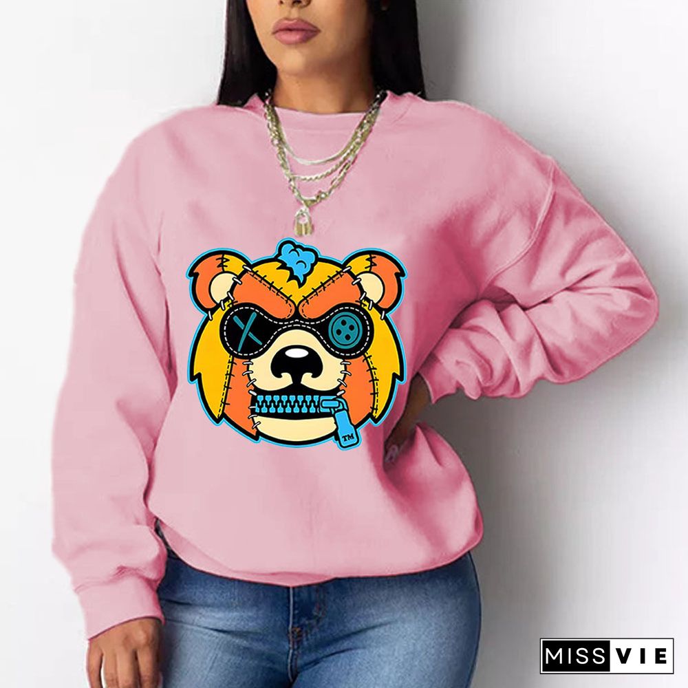 Cartoon Print Long Sleeve Casual Sweatshirt Tops