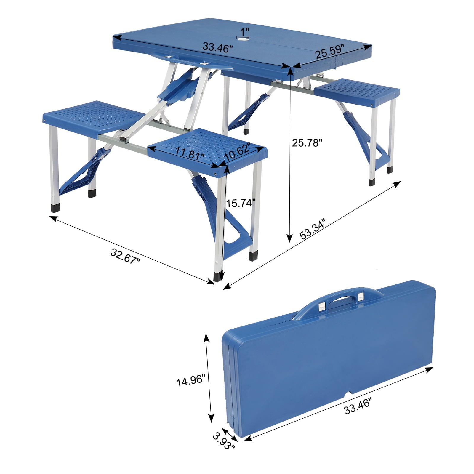 Uniexcosm Portable Foldable Camping Picnic Table with Seats Chairs and Umbrella Hole