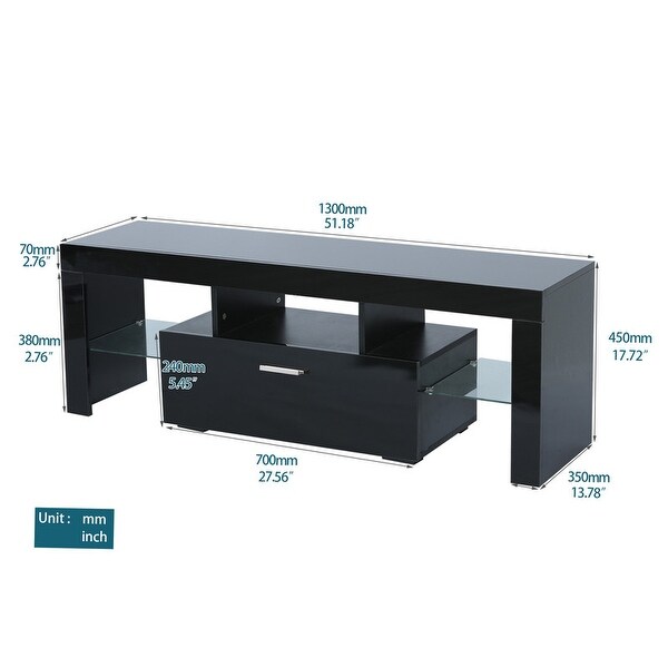 Morden High Glossy TV Stand Cabinet with 2 Glass ShelfandRGB LED for 43 to 60 in