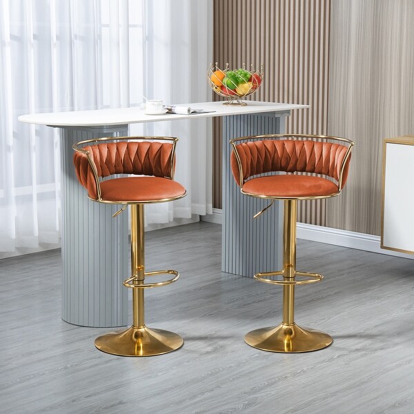 Velvet Swivel Bar Stools with Low Back and Footrest