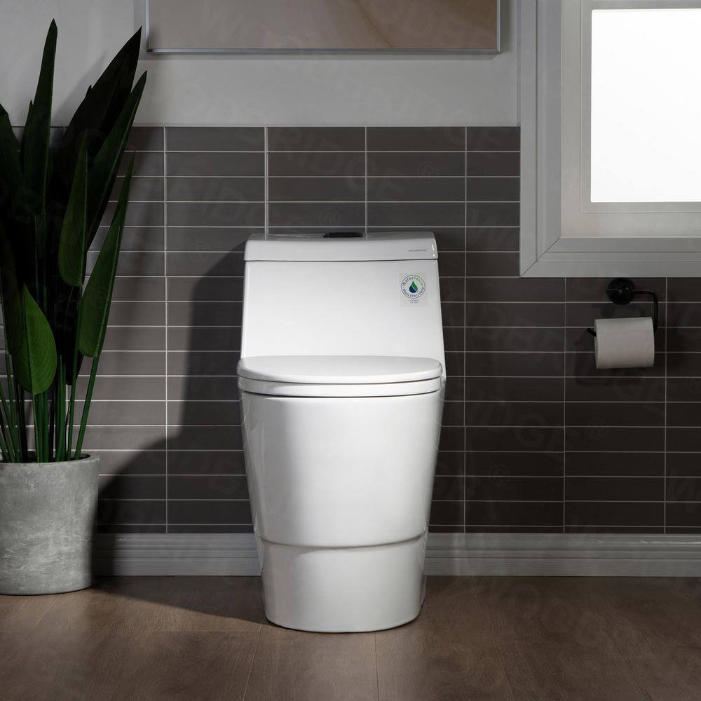 WOODBRIDGE Everette 1-Piece 1.28GPF Dual Flush Elongated Toilet in White with Map Flush 1000 g and Toilet Seat Included HB0940MB