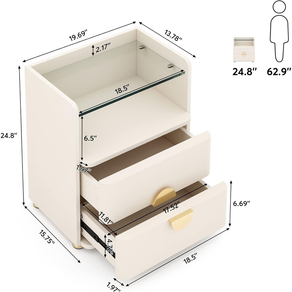 Modern Nightstands  2 Drawer Night Stand with Open Storage Space