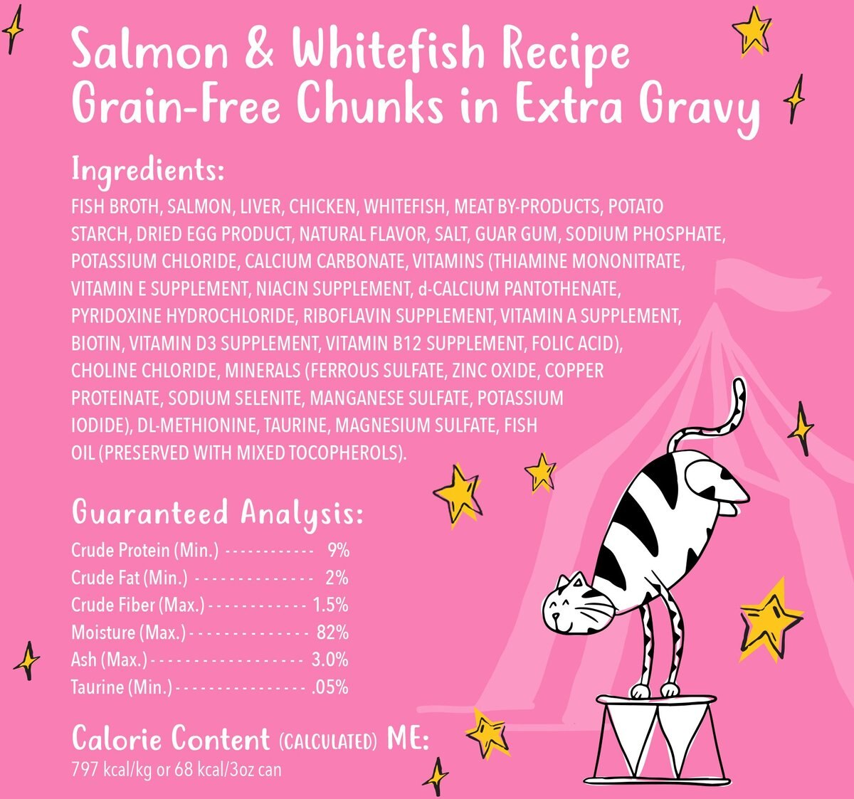 Tiny Tiger Chunks in EXTRA Gravy Salmon and Whitefish Recipe Grain-Free Canned Cat Food