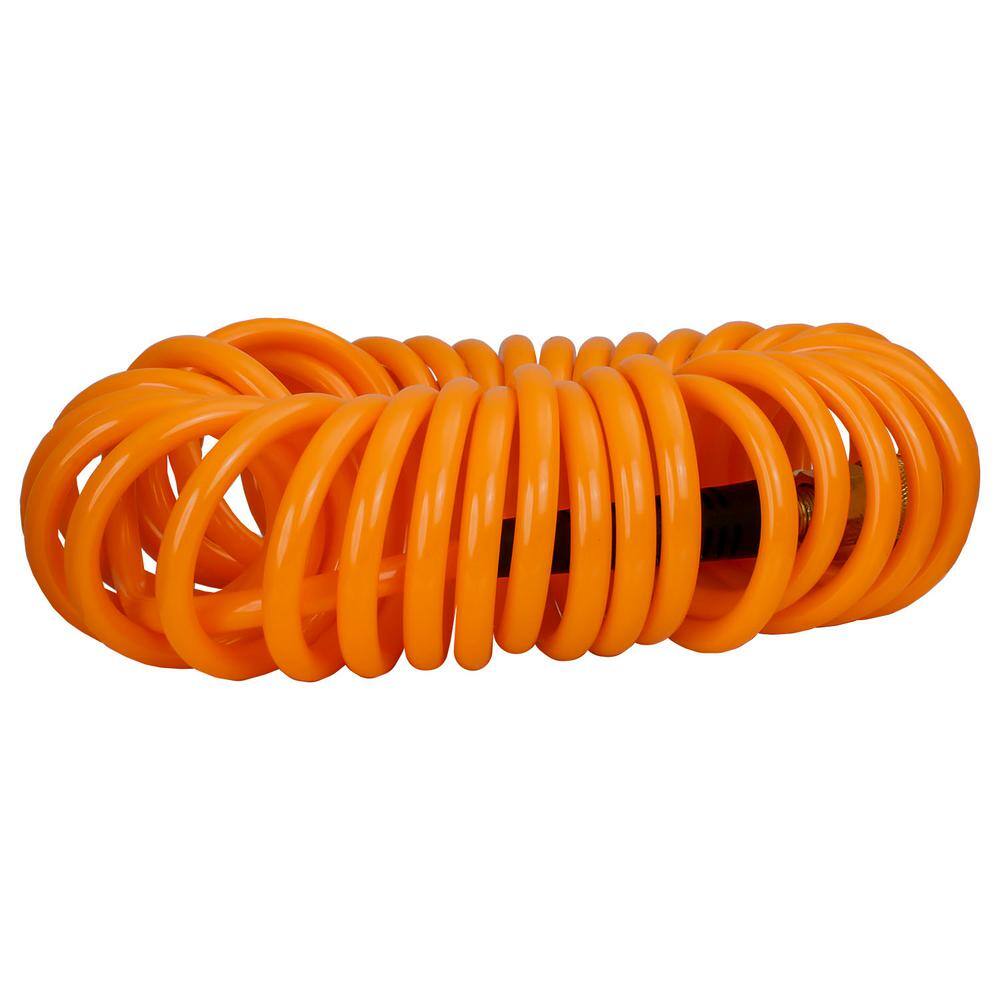 Freeman 14 in. x 25 ft. Polyurethane Recoil Air Hose with Bend Restrictors and Brass Fittings P1425RCF