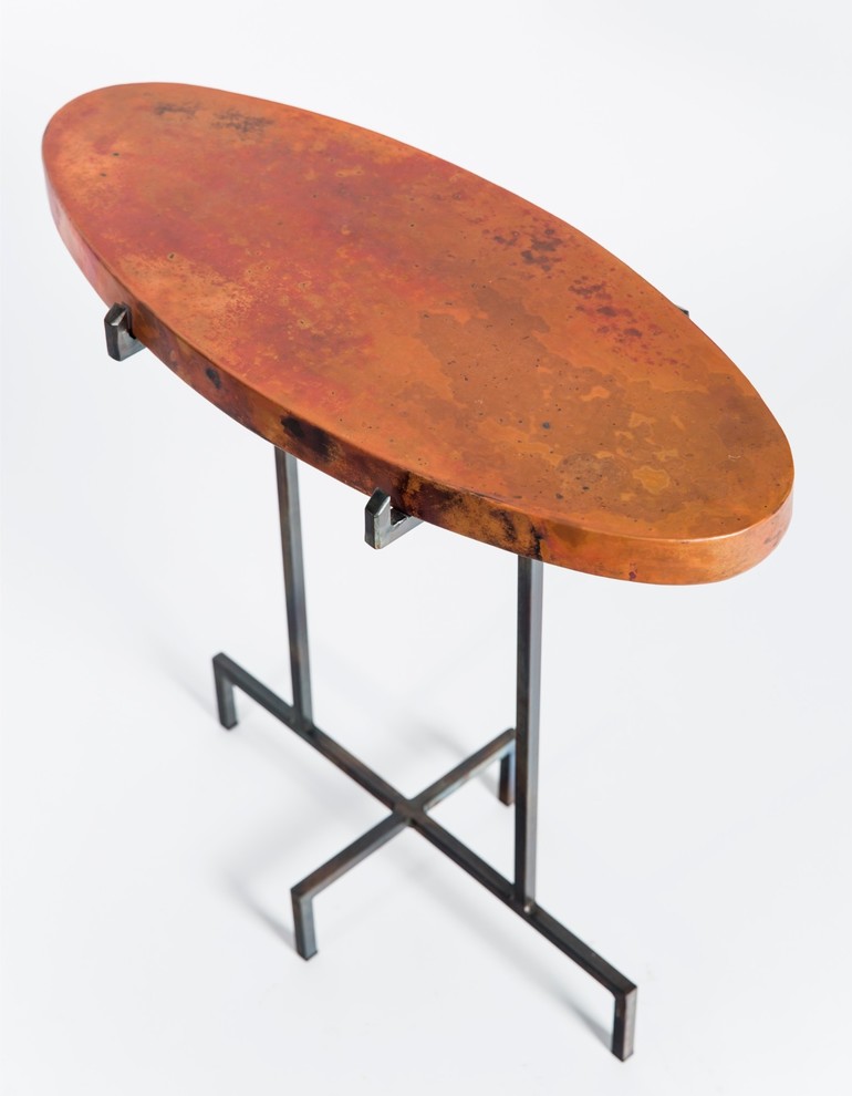 Oval Accent Table With Hammered Top   Industrial   Side Tables And End Tables   by Prima Design Source  Houzz