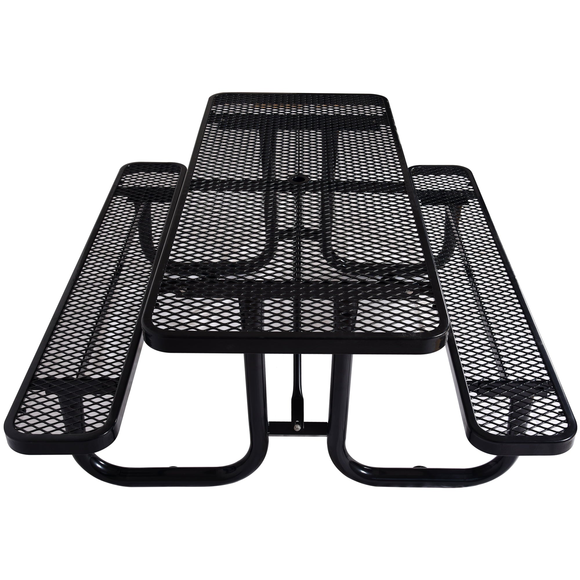 6 ft. Rectangular Outdoor Steel Picnic Table ，BLACK with umbrella pole