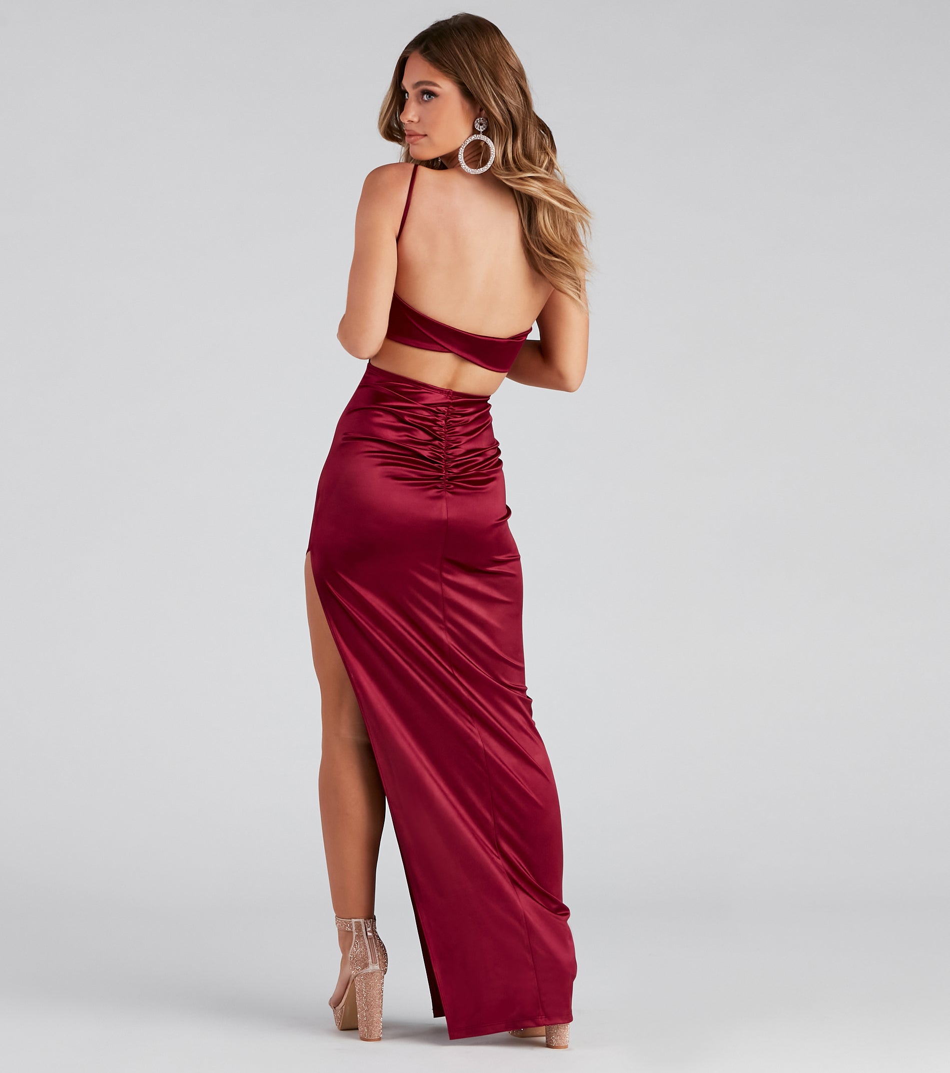 Maude Formal High Slit Satin Dress