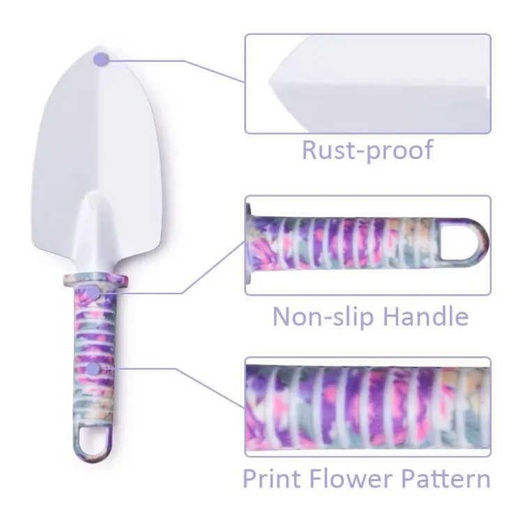 5 pcs Garden Equipment stainless steel Garden Hand Tools Box Set 1Purple Flower Design Garden Tools Set with Box