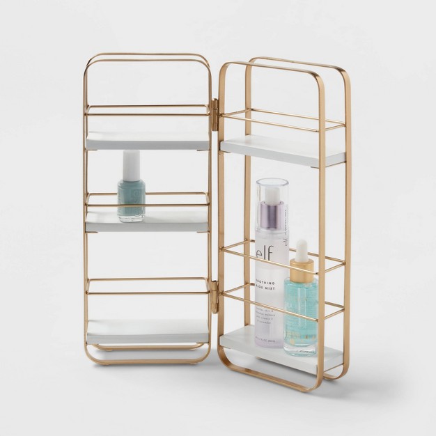 Foldable Shelf Countertop Organizer Brass