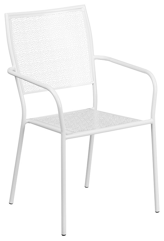 35.25 quotRound White Indoor/Outdoor Steel Patio Table Set  4 Square Back Chairs   Contemporary   Outdoor Dining Sets   by First of a Kind USA Inc  Houzz