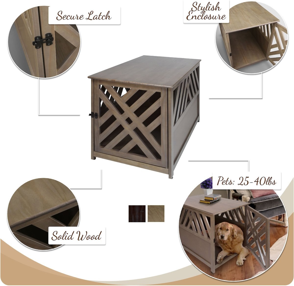 Casual Home Modern Lattice Single Door Furniture Style Dog Crate and End Table