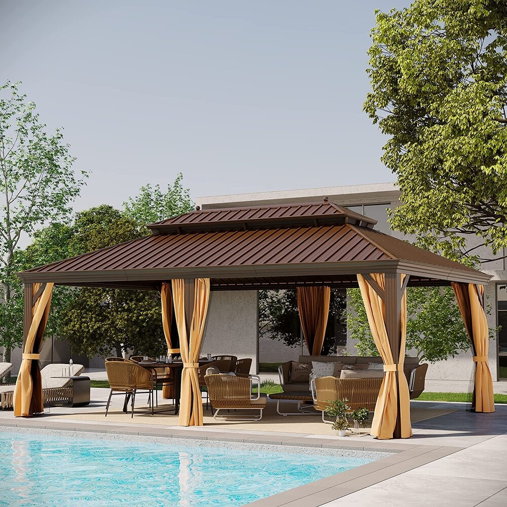 GAZEBEST 14' X 20' Permanent Hardtop Gazebo  Outdoor Galvanized Steel Double Roof Pavilion Pergola Canopy