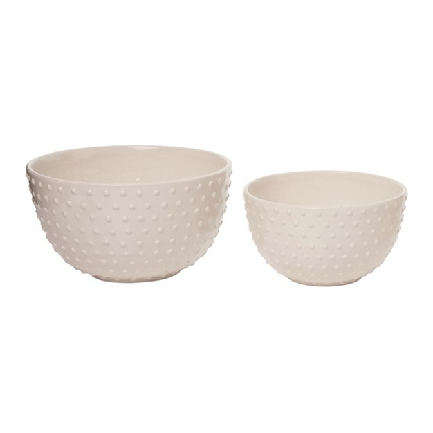 Transpac Ceramic White Harvest Hobnail Mixing Bowls Set Of 2