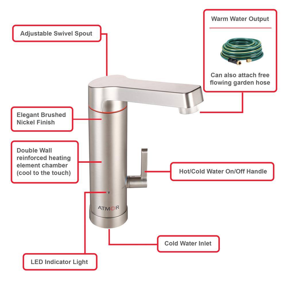 ATMOR HotTap 3kW 0.5 GPM 2-in-1 Electric Tankless Water Heater  Faucet AT-3TAP-HD