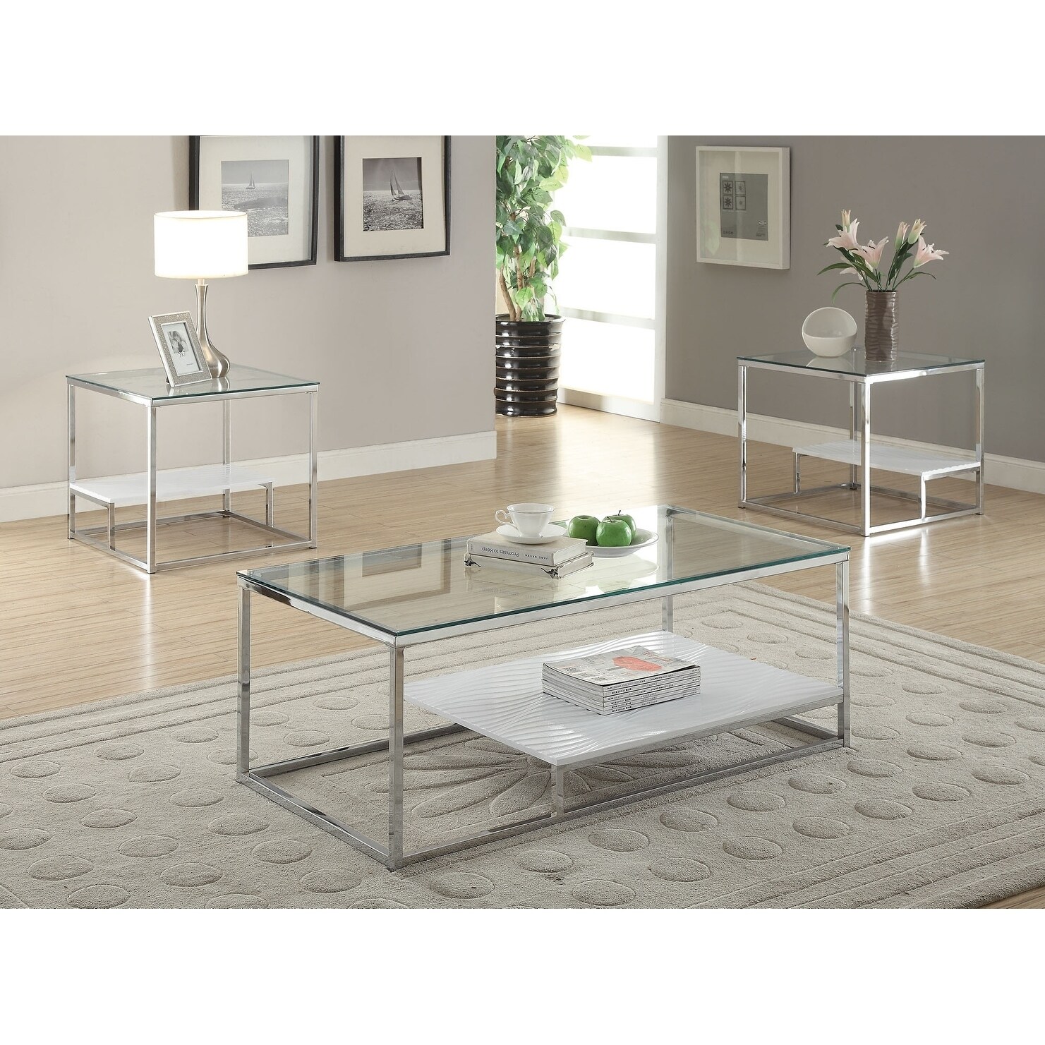 ACME Ruben End Table， Chrome and Clear Glass