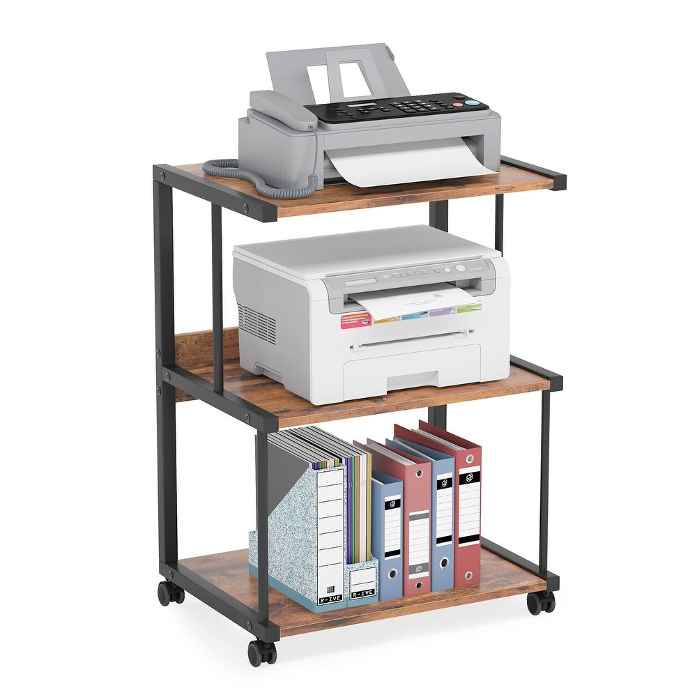 Printer Stand with Storage  Rolling Printer Table Machine Cart on Wheels  Mobile Printer Shelves for Office and Home