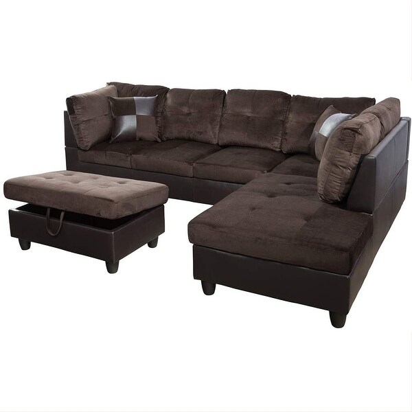 3-Pieces Sectional Sofa Set，Right Facing，Chocolate Microfiber(107B)