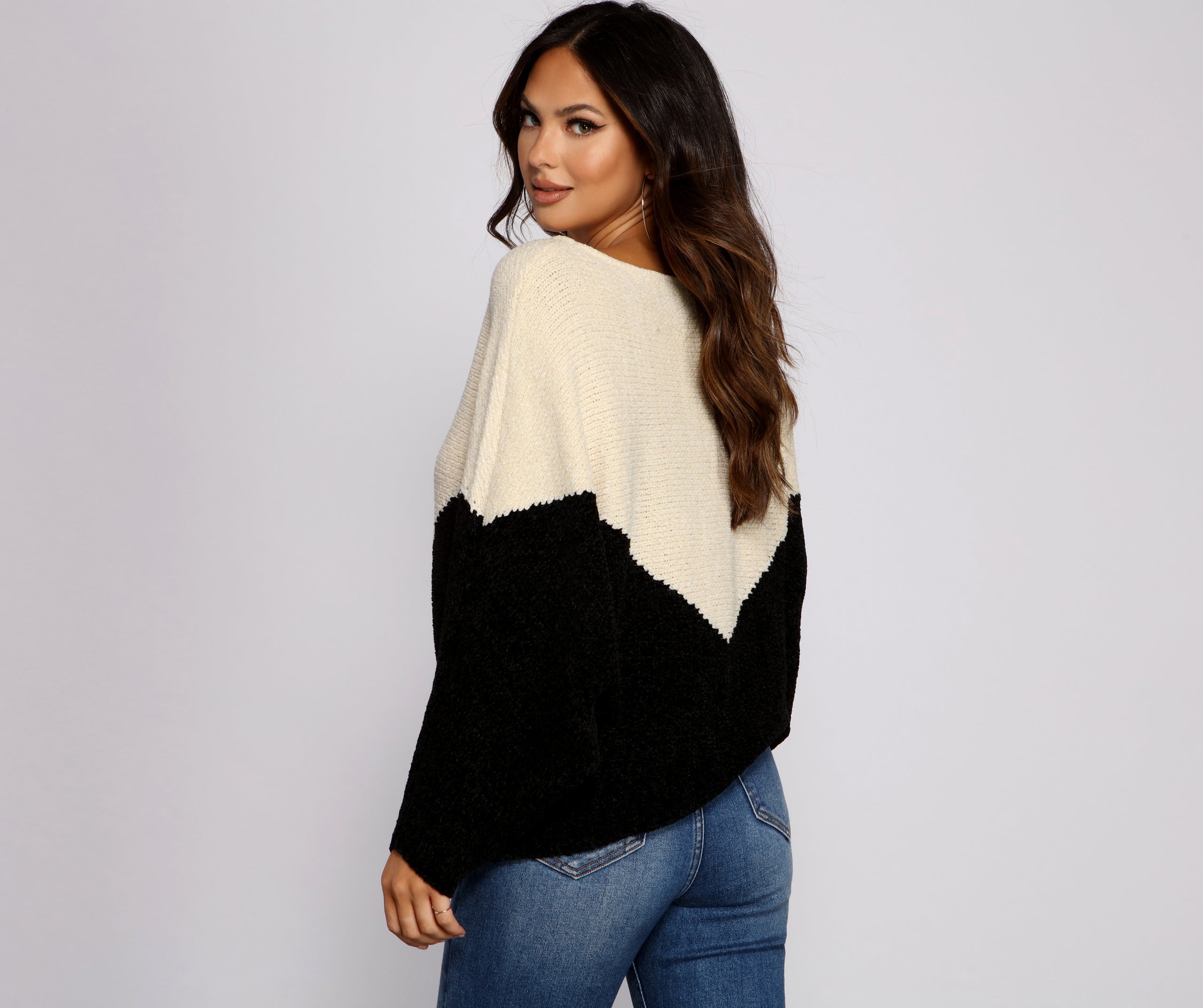 Two Tone Chenille Boat Neck Sweater