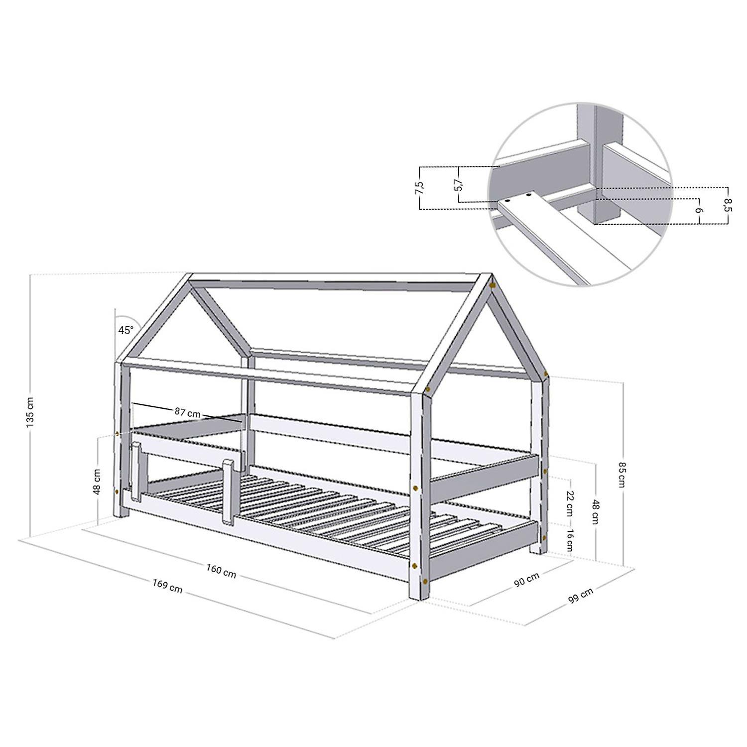 House bed with shelf 90 x 160 natural and white