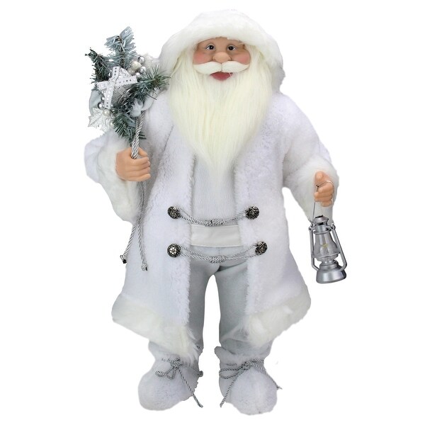 24 White Silver Santa Claus with Lantern Christmas Figure