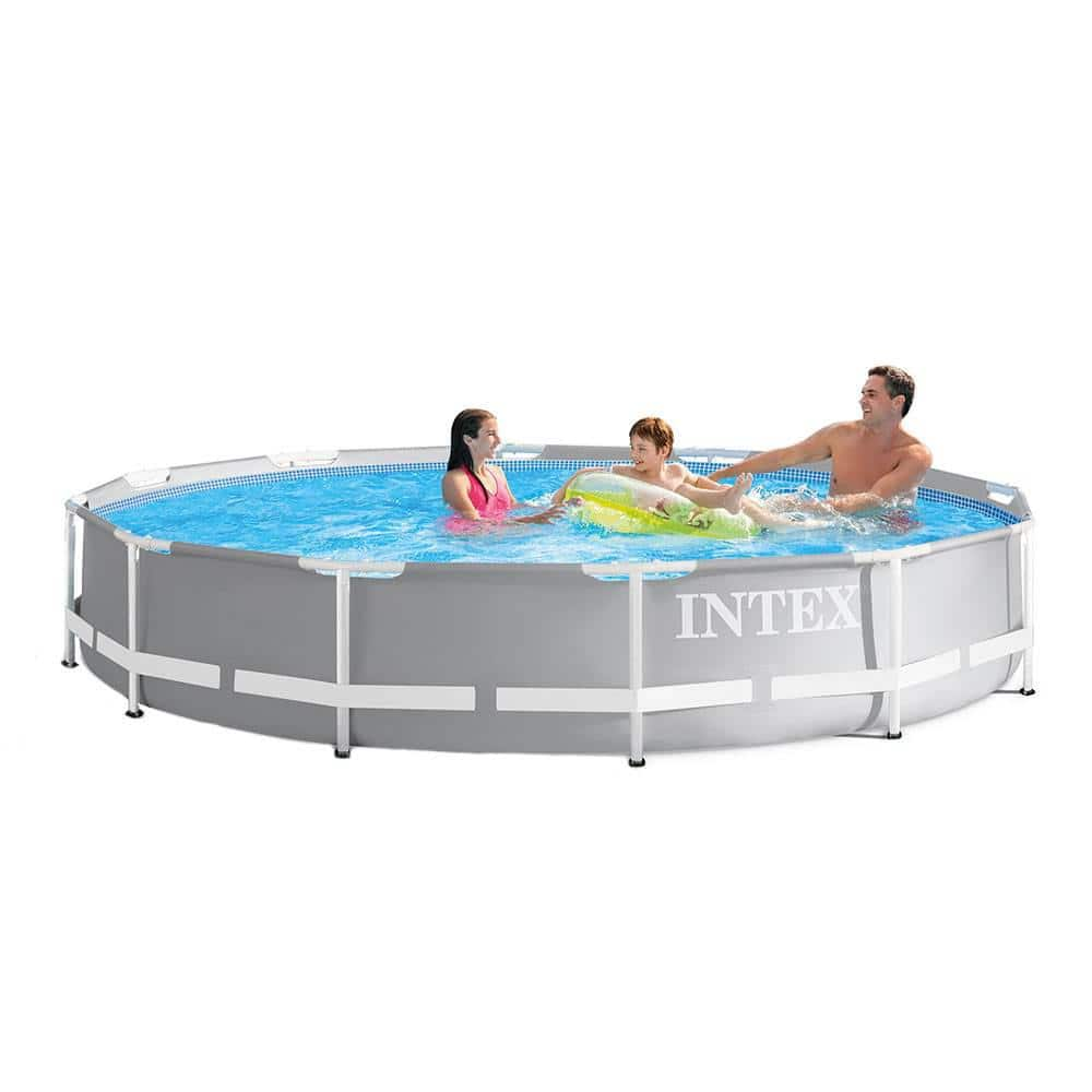 Intex 12 ft. x 30 in. Prism Metal Frame Above Ground Round Swimming Pool and Canopy 26710EH + 28054E