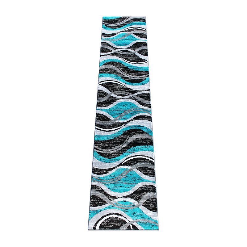 Masada Rugs Masada Rugs Stephanie Collection Area Rug Runner with Modern Contemporary Design 1109 in Turquoise， Gray， Black and White - 2'x11'