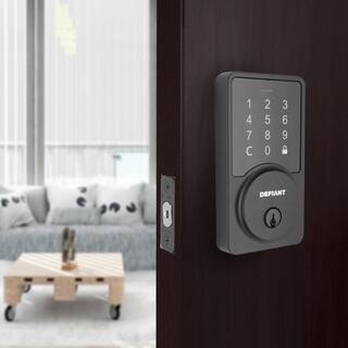 Defiant Square Matte Black Smart Wi-Fi Deadbolt Powered by Hubspace HSGC9X9D01AJ