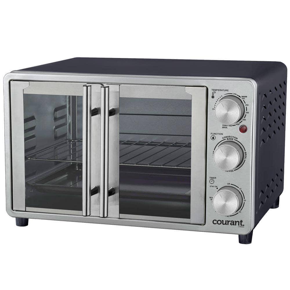 Courant 1500 W 6-Slices Gray Stainless Steel French Door Convection Toaster Oven and Broiler Bake Broil Toast Oven MTO2540STK974