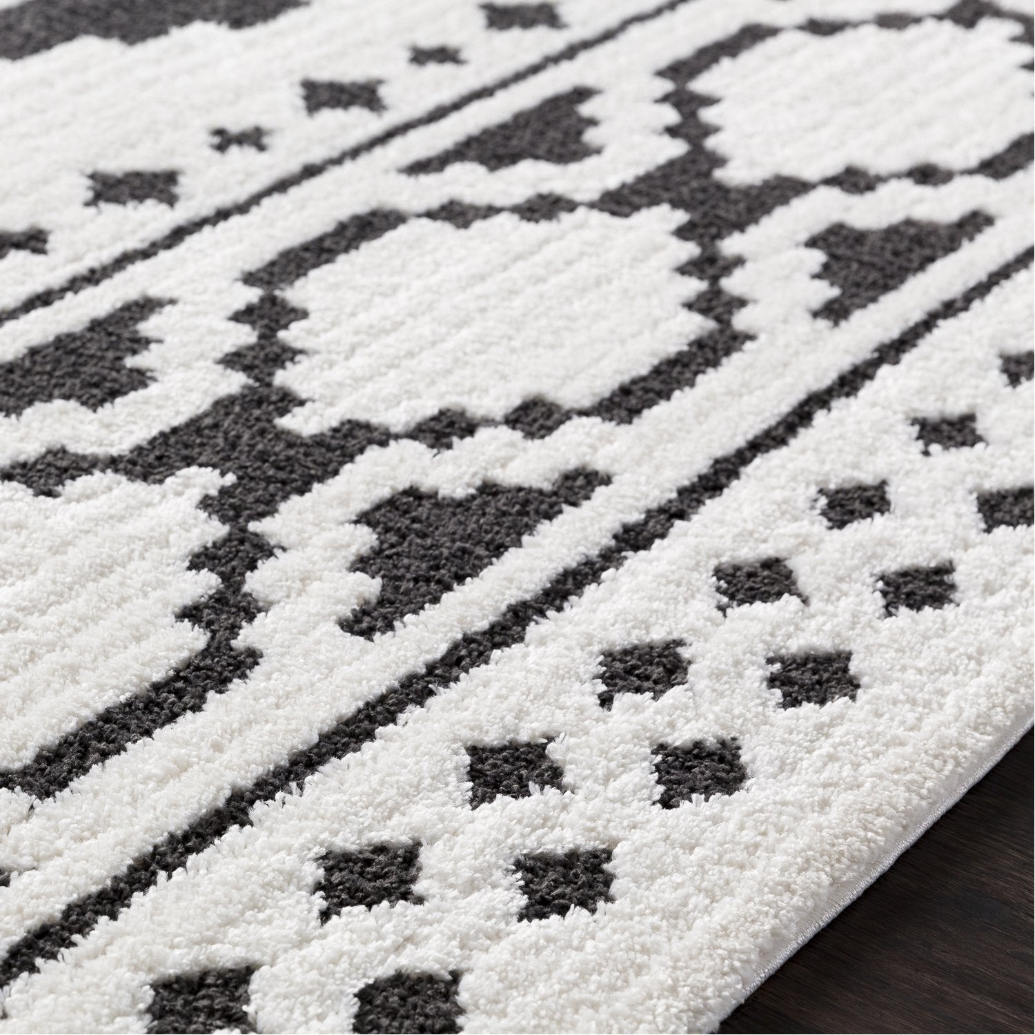 Moroccan Shag Rug in White & Black