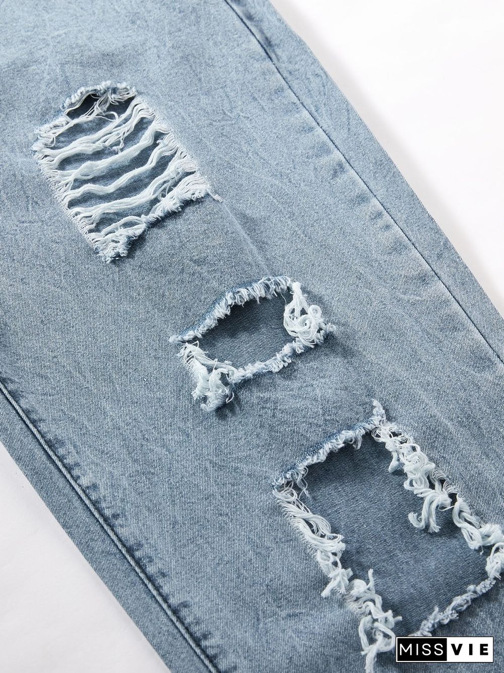 Frayed Holes Distressed Ripped Jeans