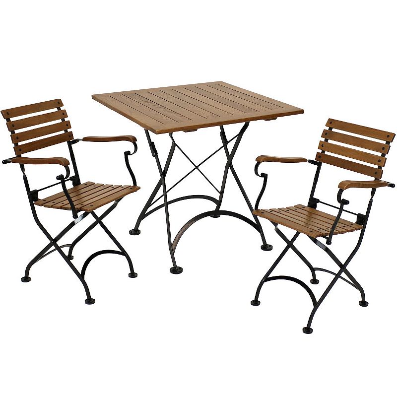 Sunnydaze Essential Chestnut Wood 3-Piece Folding Patio Bistro Dining Set