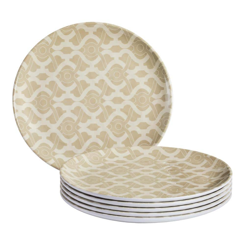 StyleWell Taryn Melamine Accent Plates in Khaki Trellis (Set of 6) NN0479KTL