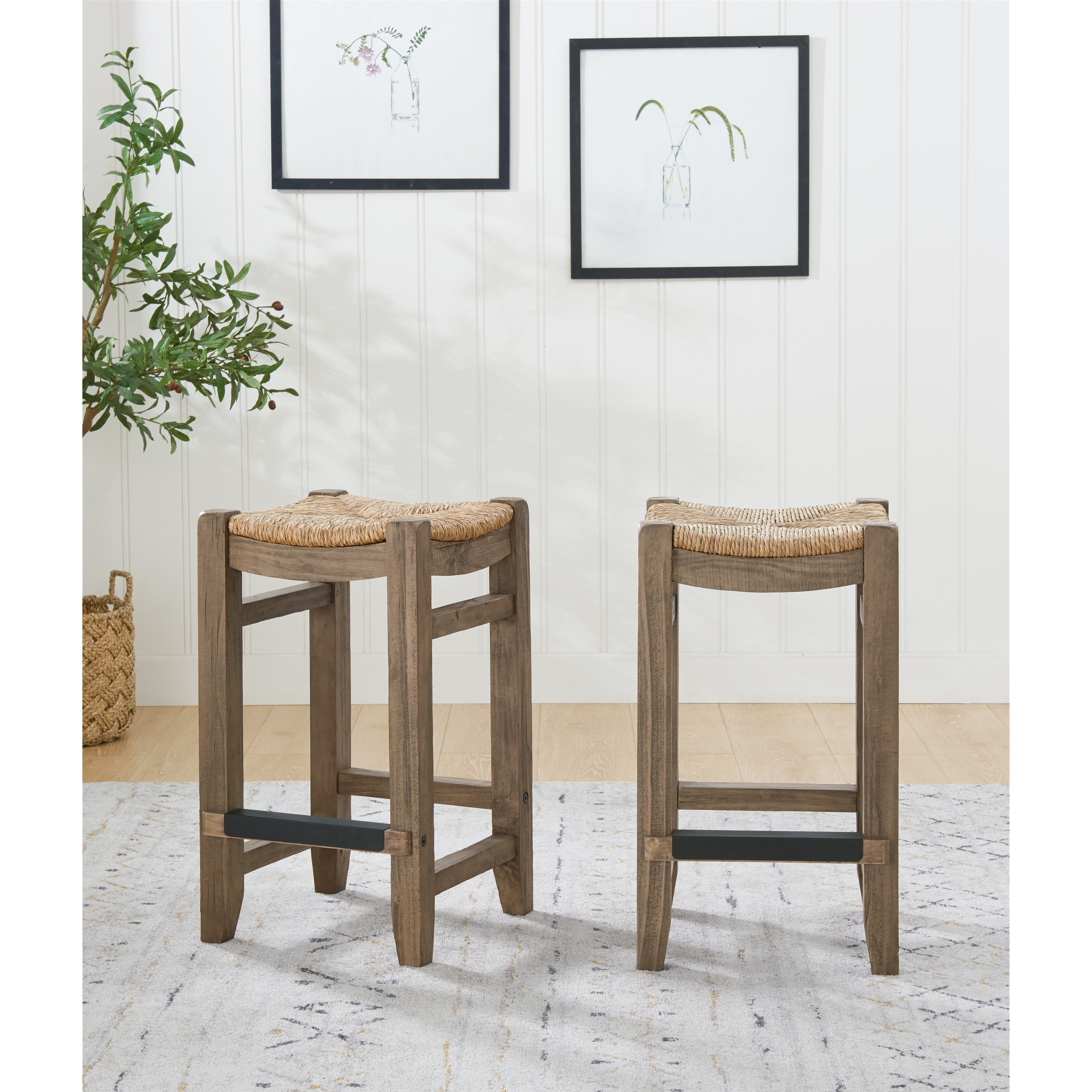 The Gray Barn Enchanted Acre 26-inch Wood Counter Height Stools with Rush Seats (Set of 2)