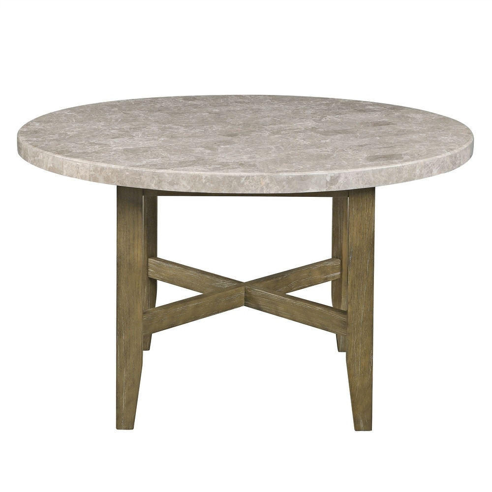 Dining Table W/Marble Top Rustic Oak Finish