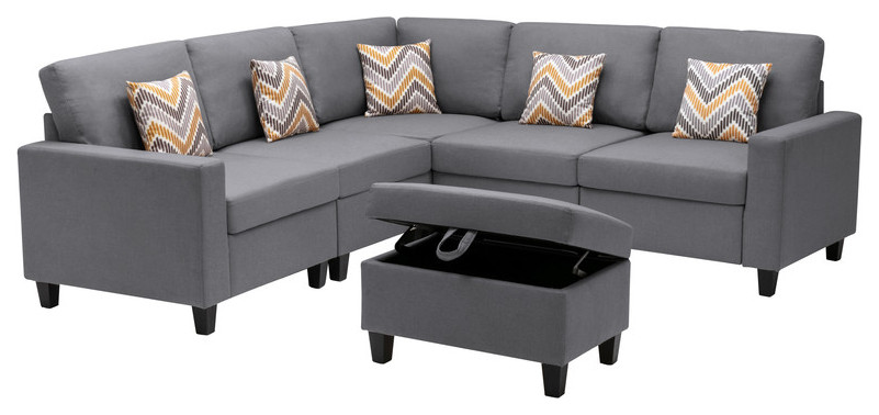 Nolan Linen Reversible Sectional Storage Ottoman Interchangeable Legs   Contemporary   Sectional Sofas   by Lilola Home  Houzz