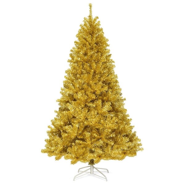 7.5ft Artificial Tinsel Christmas Tree W/1258 Tips Foldable Stand Gold