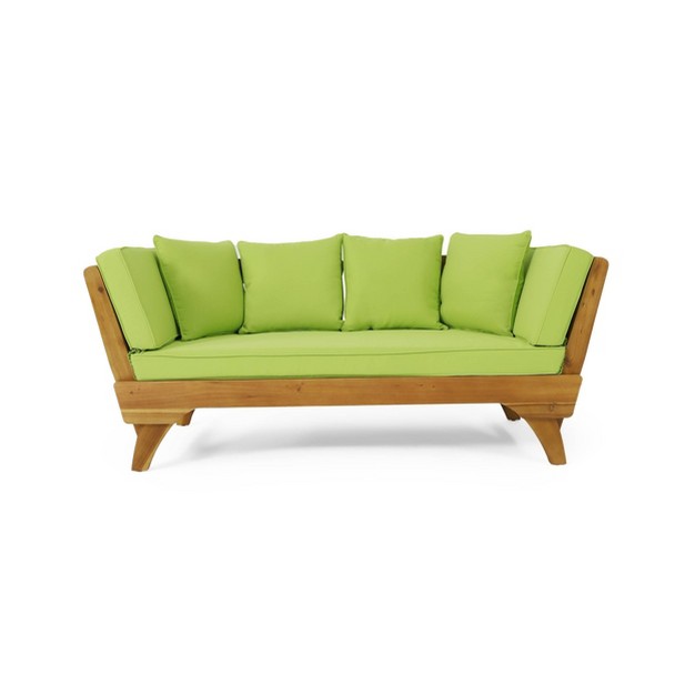 Serene Outdoor Acacia Wood Expandable Daybed With Cushions Teak light Green Christopher Knight Home