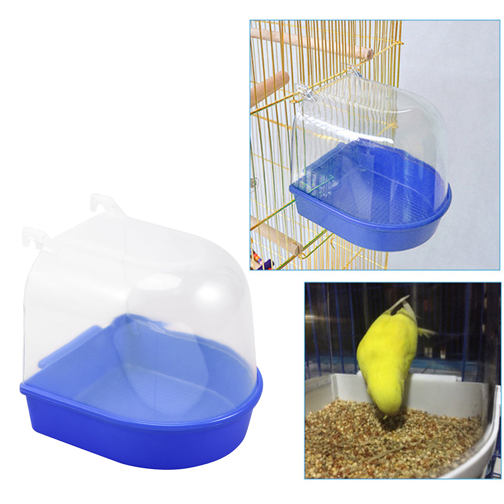 HEMOTON Caged Bird Bath Multi Cage Bird Bath Covered for Small Brids Canary Budgies Parrot (Blue)