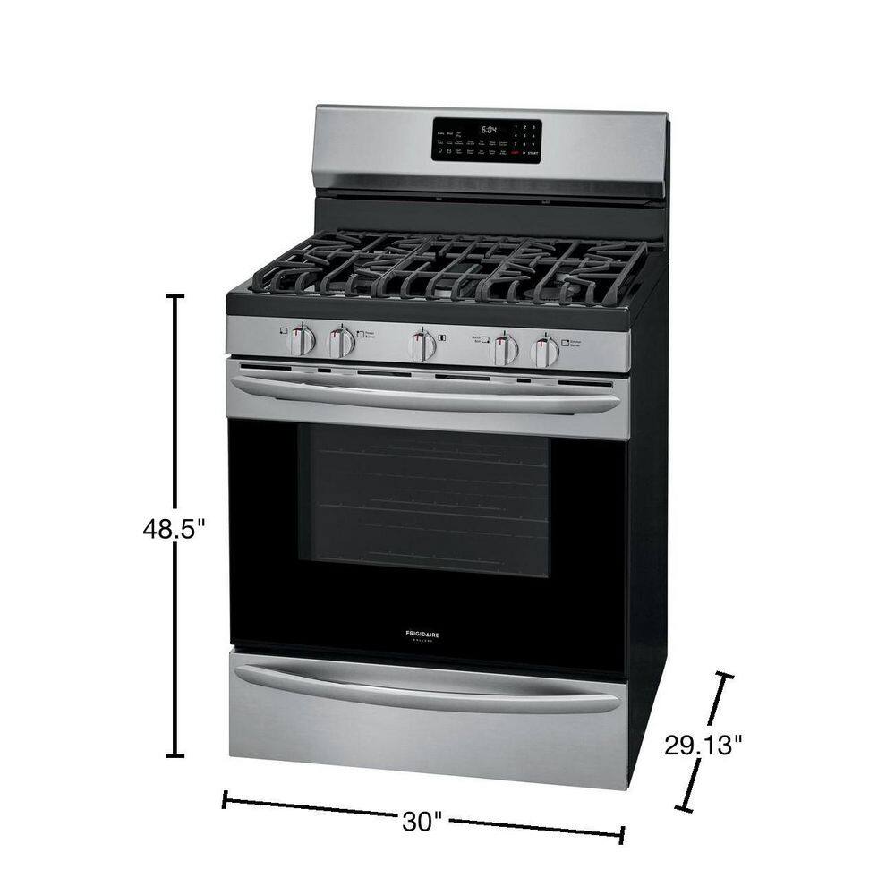 FRIGIDAIRE GALLERY 30 in. 5 Burner Freestanding Gas Range in Stainless Steel with Convection and Air Fry GCRG3060AF