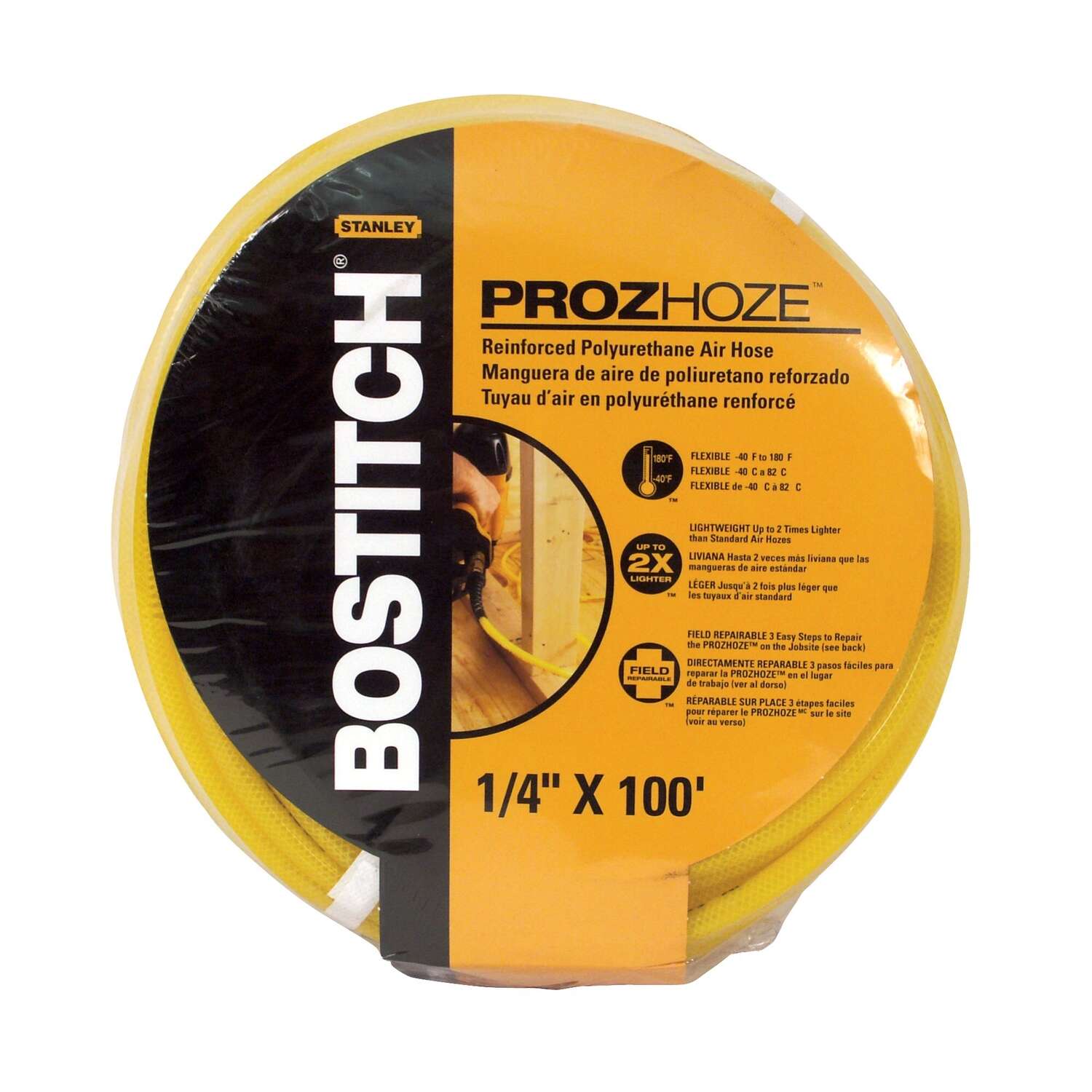 Bostitch ProzHoze 100 ft. L Polyurethane Air Hose 300 psi Yellow