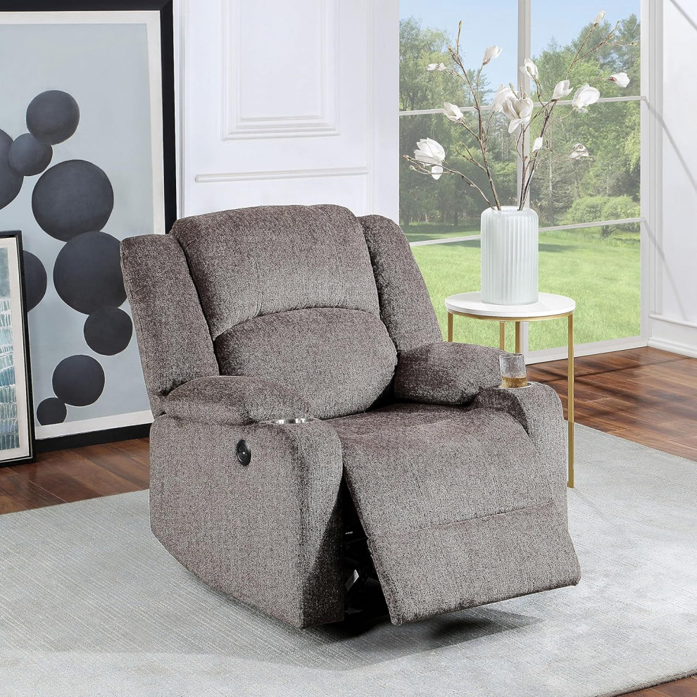 Modern Recliner Chair  Cushioned Chenille Backrest With Padded Arms   Modern   Recliner Chairs   by Decor Love  Houzz