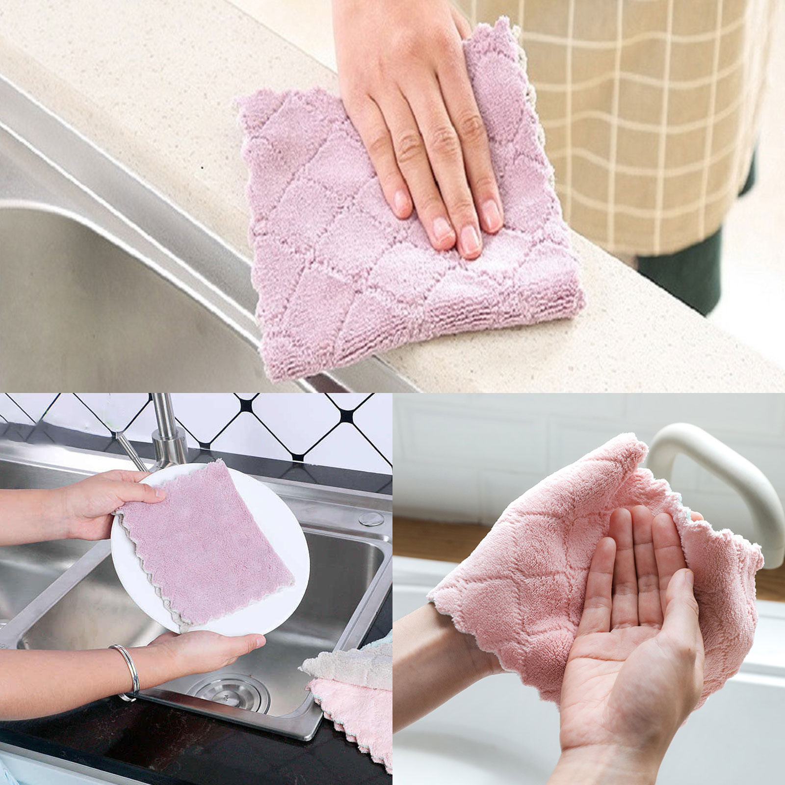 TSV 10Pcs Kitchen Towels， Reusable Clean Antimicrobial Double-sided Thick Fiber Towels， Soft and Absorbent Multipurpose Dish Cloth， Hand Towel and Kitchen Glass Cars Cleaning