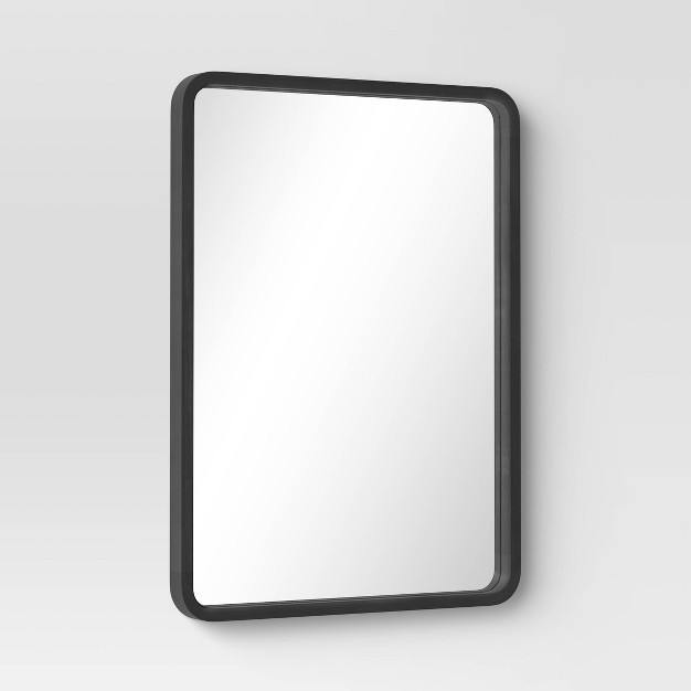 X Rounded Corner Wood Wall Mirror Black