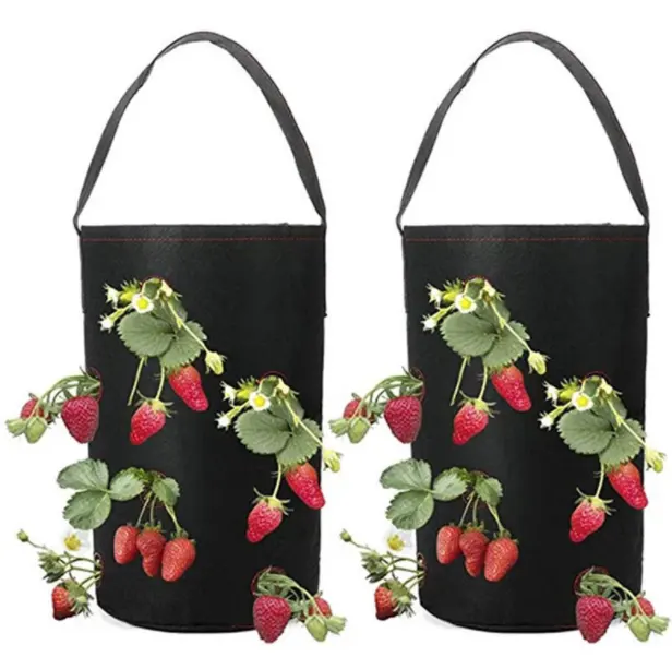 Non woven Fabric Strawberry Planting Bag Plant Grow Hanging Bag Garden Supplies Garden Pots Planters Grow Bag