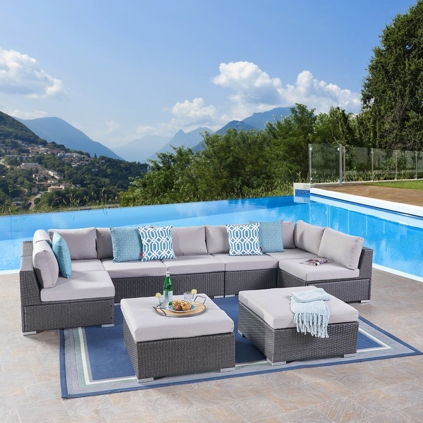 Santa Rosa Outdoor 7 Seater Wicker Sectional Sofa Set with Cushions by Christopher Knight Home